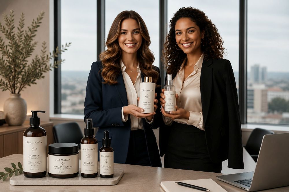 Especialistas apresentando produtos de beleza